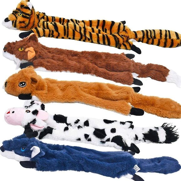 Squeaky Dog Toys 5 Pack Plush Crinkle No Stuffing Interactive Chew Play - Picture 1 of 7